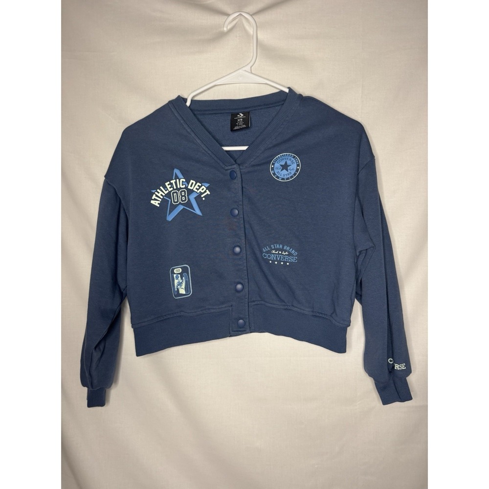 Converse All Star Girls XS Blue Athletic Dept Graphic Snap Front Cardigan